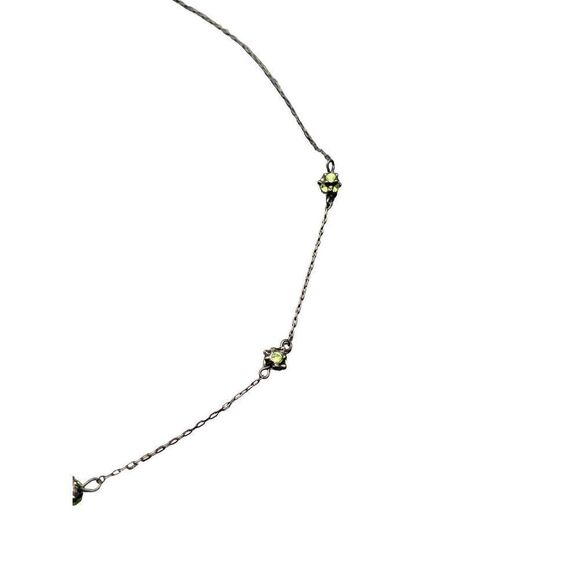 1928 Signed Gunmetal Colored Dainty Necklace With green Rhinestone Stations - Picture 5 of 8